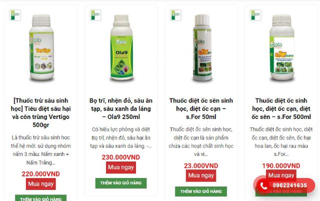 Bảng giá thuốc trừ sâu sinh học thương hiệu Olala
