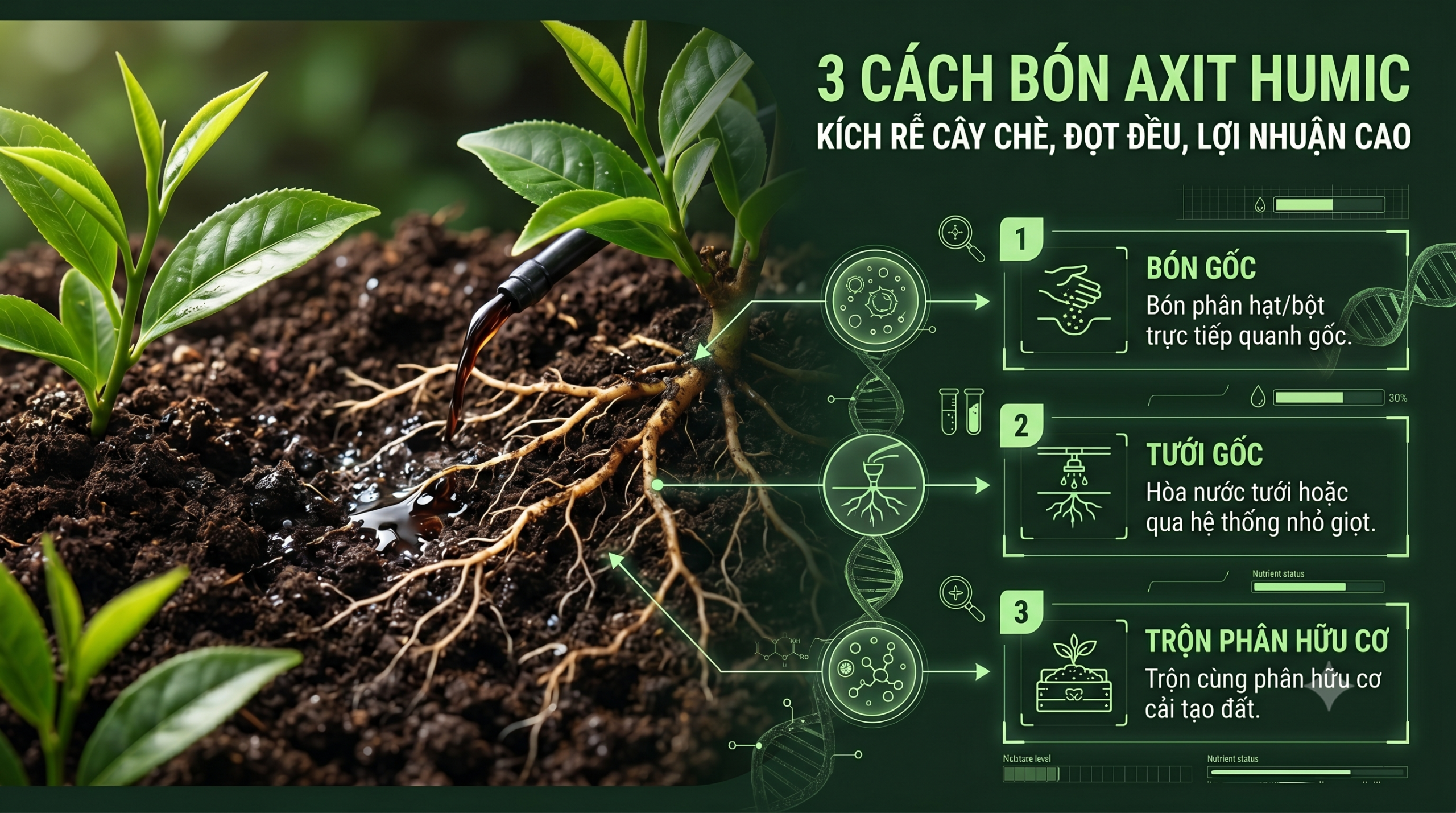 Axit Humic Kích Rễ Cây Chè